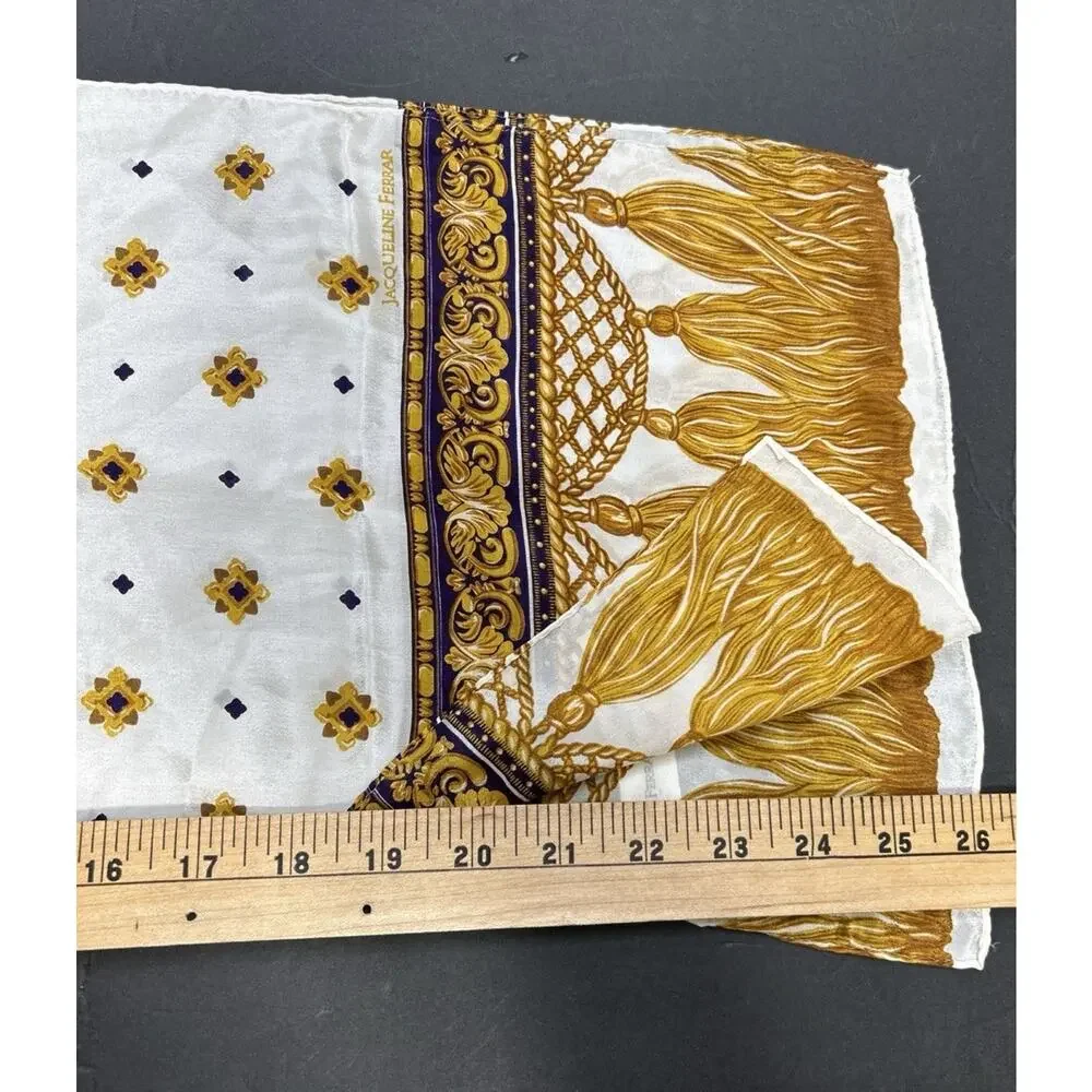 Jaquiline Ferrar Silk Scarf Ivory Gold Print 11/52